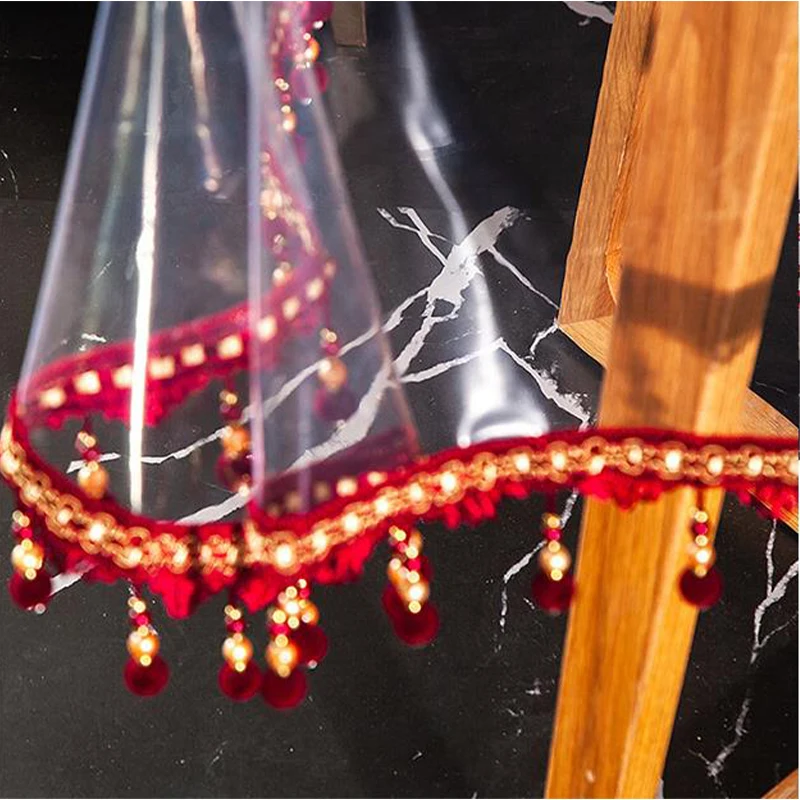 Thick Transparent Soft Glass PVC Table cover With Lace Best Selling Produce 2023