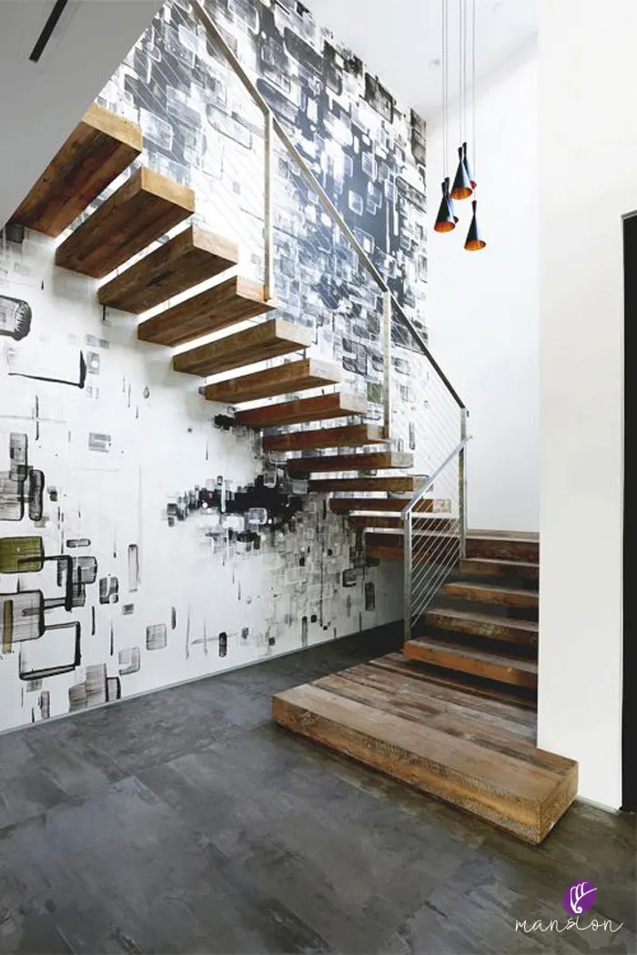 Современная плавающая лестница с невидимым стрингером