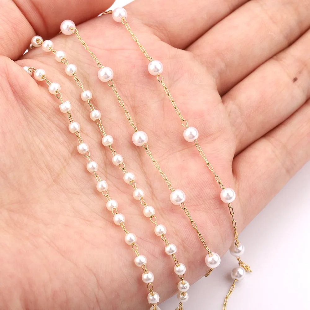 Fashion Roll Chain For Jewelry Making Gold Plated Jewelry For Women Stainless Steel Chain Bracelet Pearls