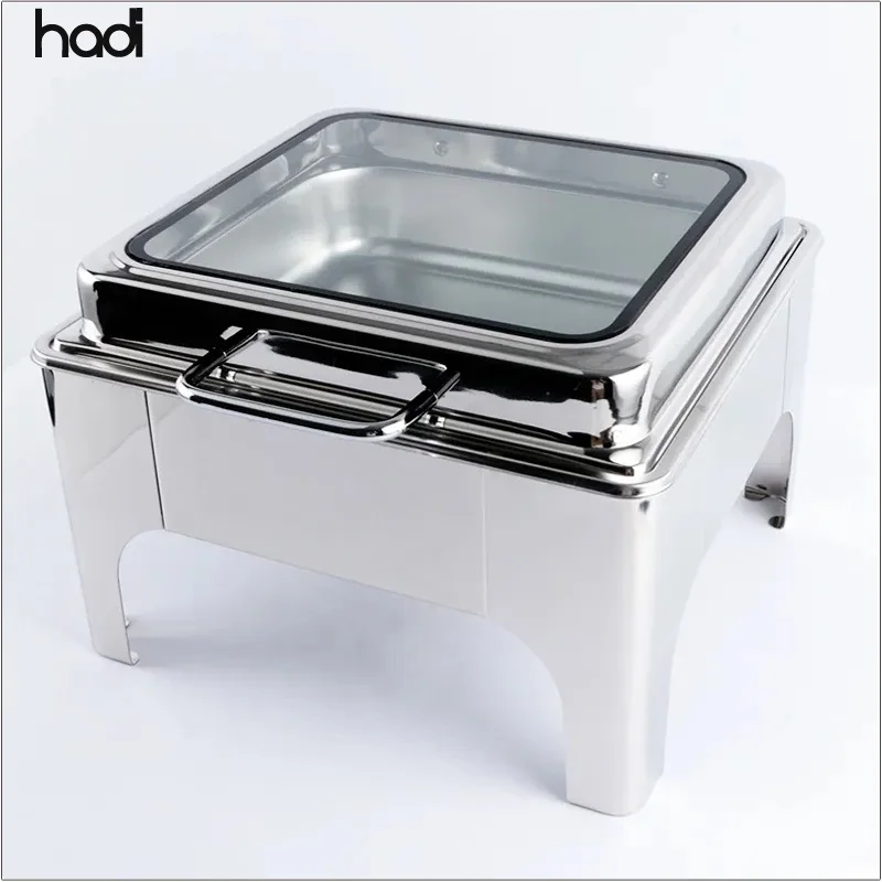 Hotel Restaurant New Style 9-Litre Stainless Steel Buffet Chafing Dish in Gold Electric Fuel With Glass 9L Capacity