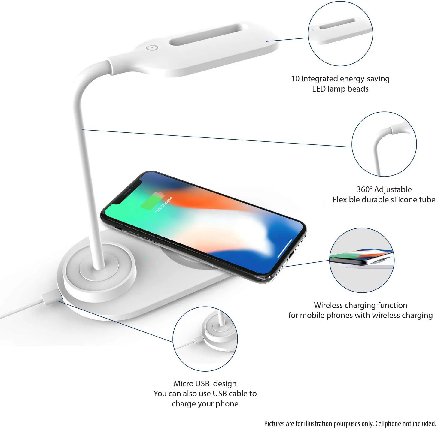 2 in 1 Led Table lamp with 10W Wireless Charger Table lamp led touch Led table lamp with usb port