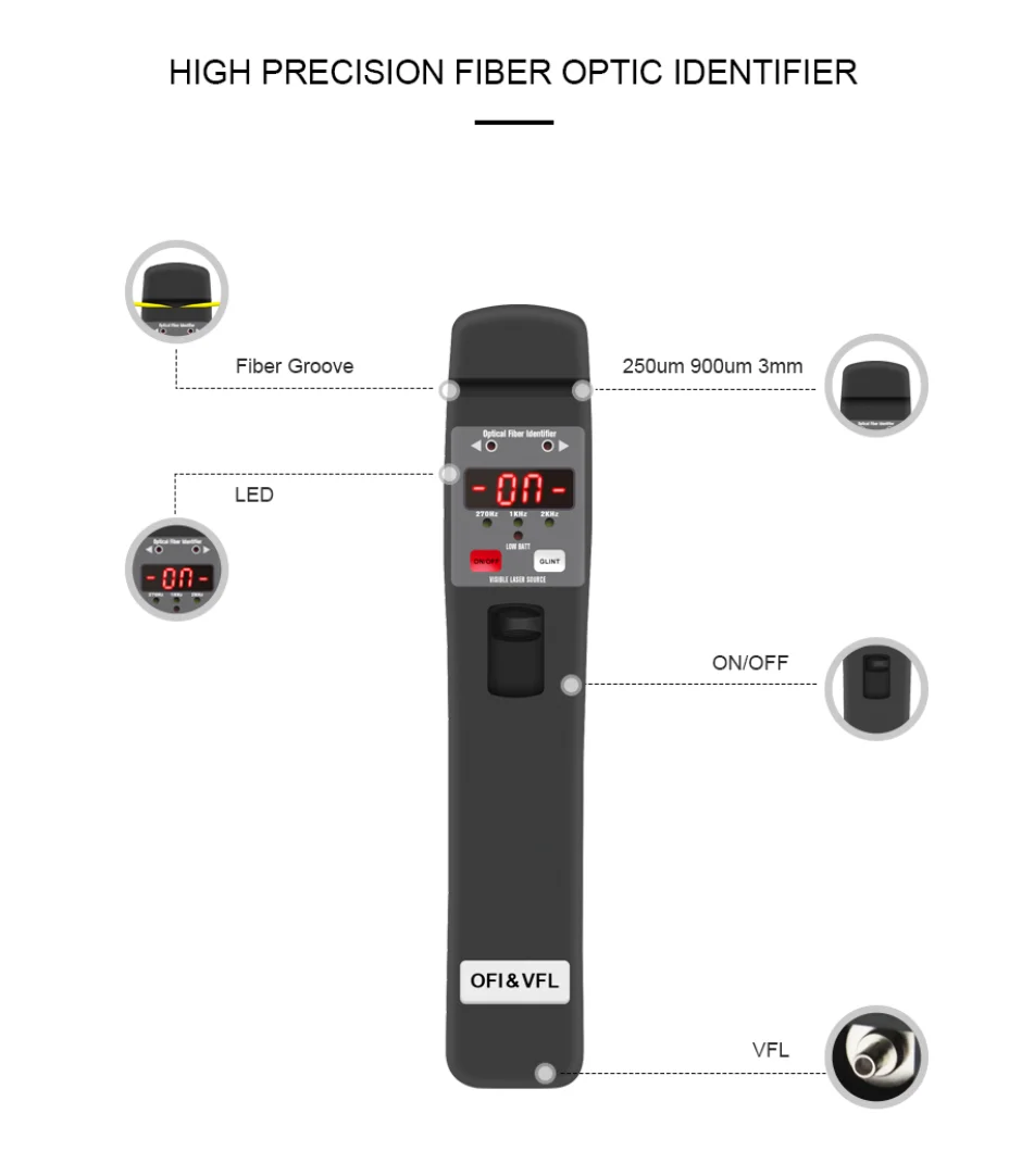 800nm-1700nm 10mW  liver handheld optical fiber identifier VFL for FTTH