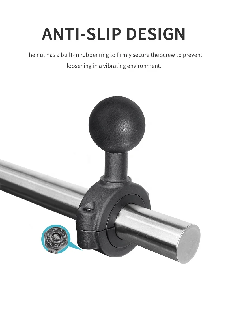 Aluminum Alloy Handlebar Mount Base with 1' Ball for Round Rail compatible with Ram B Size 1 Inch Ball Double Socket Arm