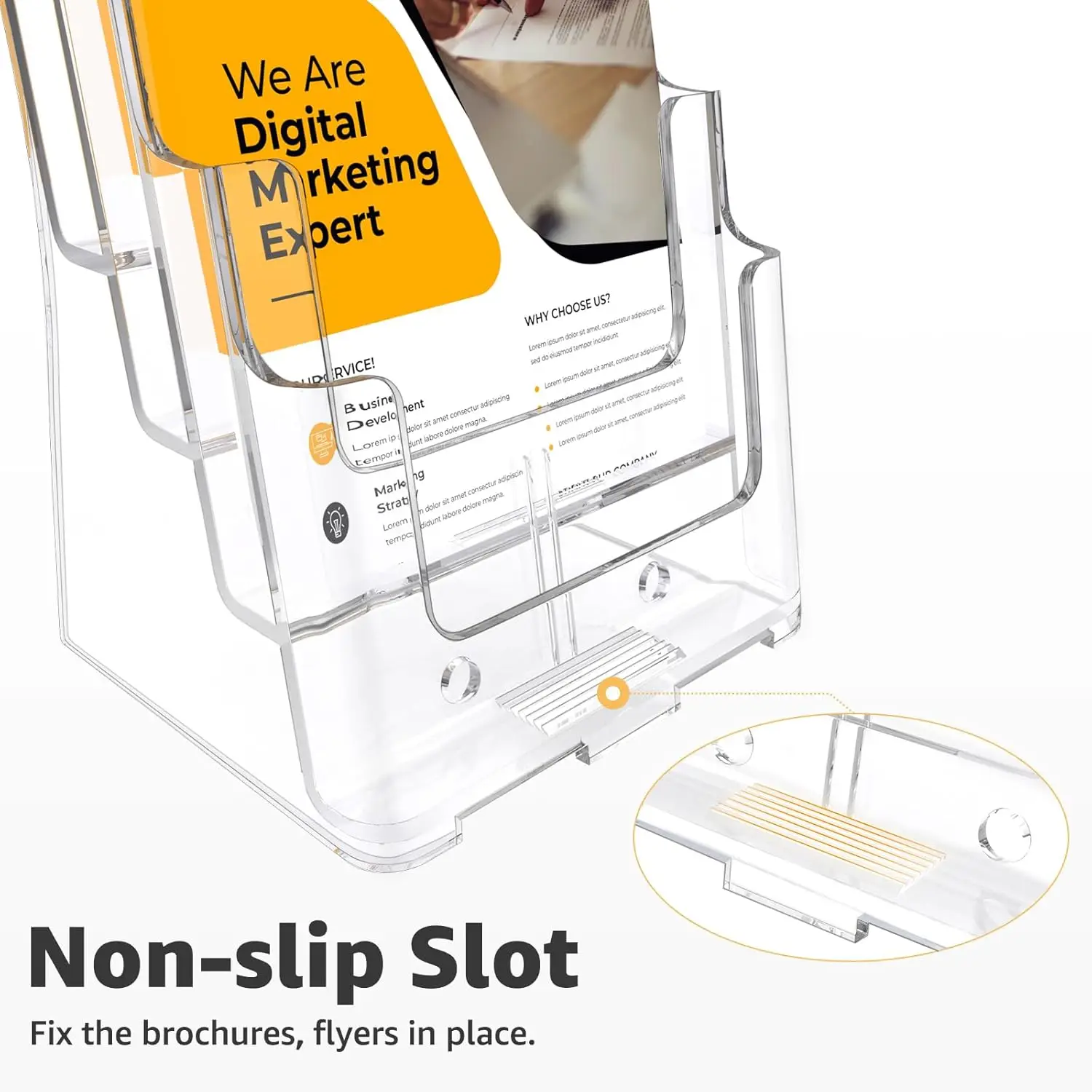 Acrylic Brochure Holder 8.5 x 11 inch, 4 Tier Clear Literature Organizer Magazine Stand with Removable Divider for 4 x 9 inch