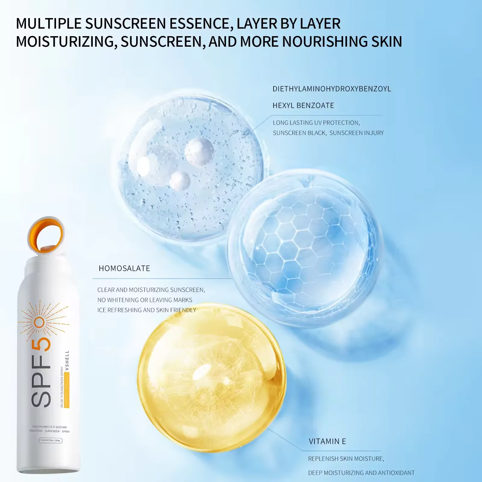 Wholesale Sunscreen Spray SPF50 PA+++ Spectrum UVA/UVB Protection Hydration Water Resistant Lightweight Full Body Sunscreen