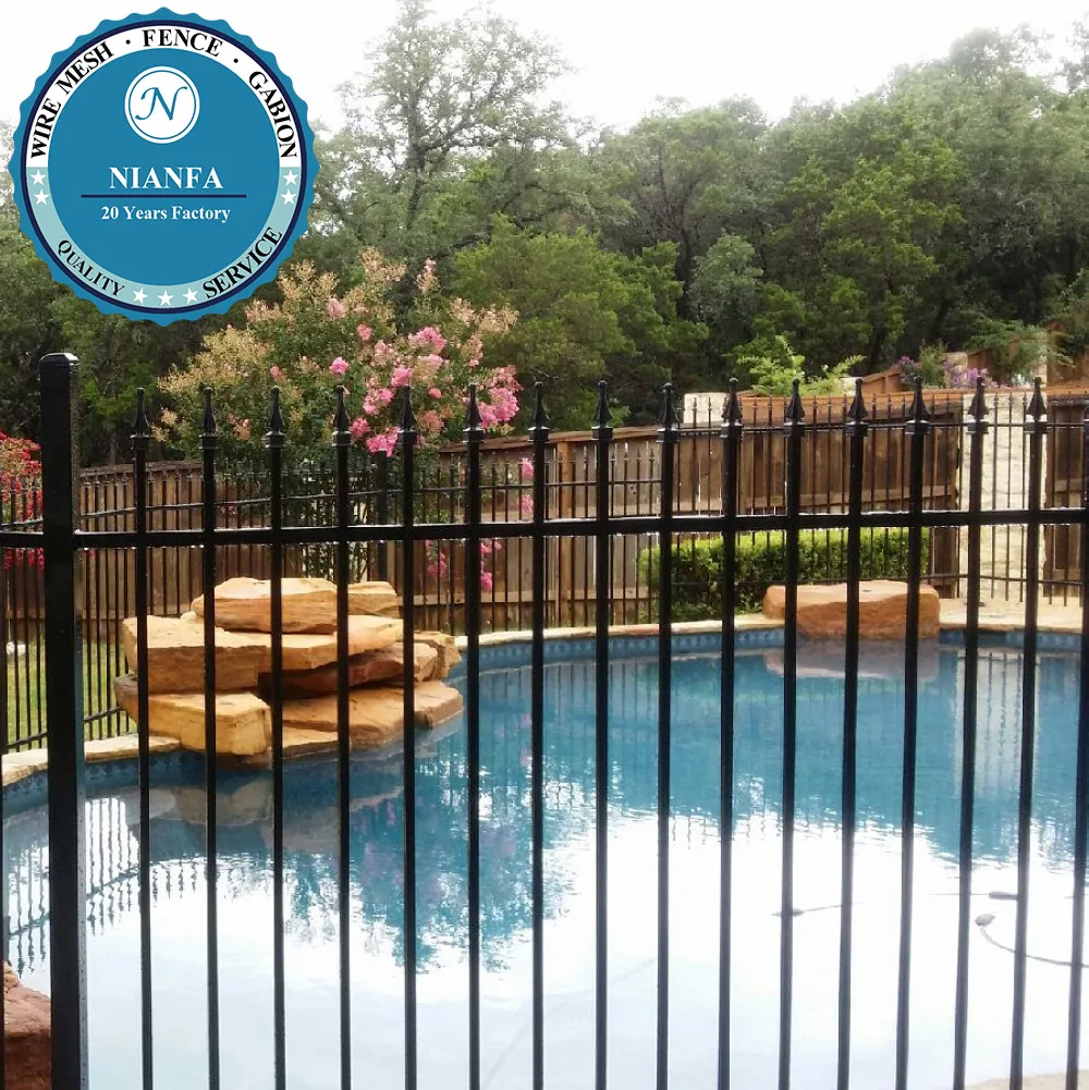 Custom Iron Pool Fence Metal Frame with Powder Coating Nature Pressure Treated Wood for Swimming Pool Fencing