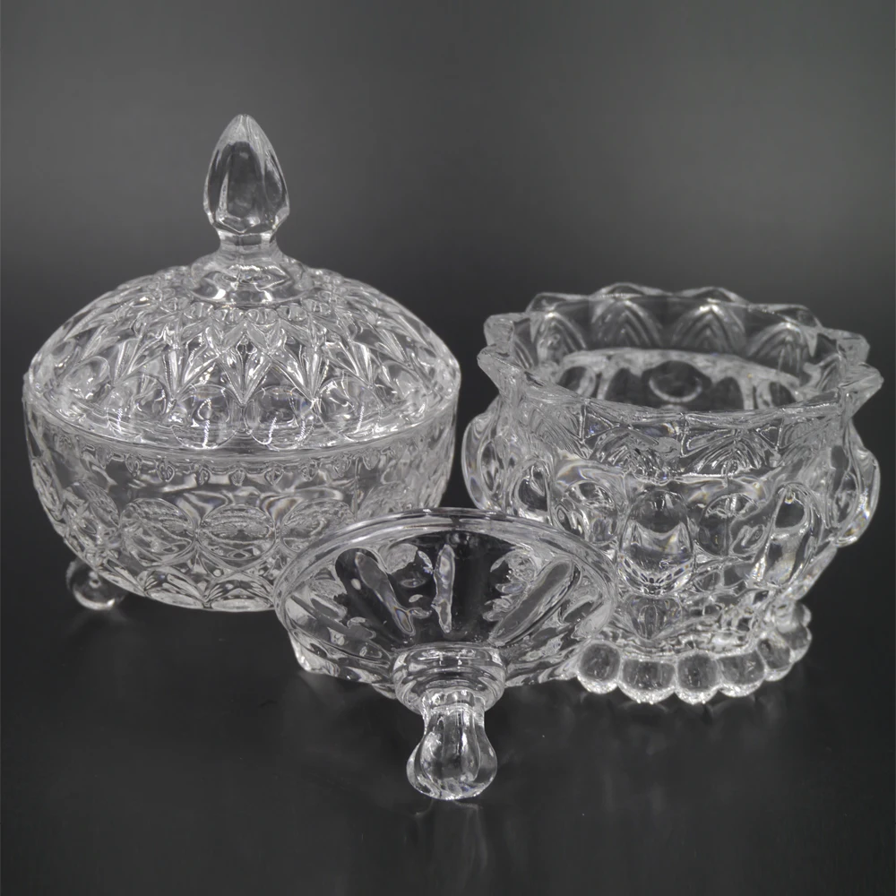 Custom Luxury Retro Table Decor Glass Candy Dish Jar Bowl Container Cake Tray for Wedding Festival Party