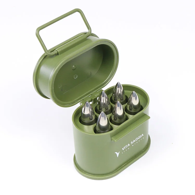Reusable Oil Drum Box Whiskey Gift Set Bullet Shaped Ice Cube Wine Chiller Stainless Steel Bullet Whiskey Stone Whiskey stones
