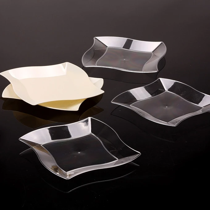 
premium disposable plastic wave rectangle ps plate for wedding 