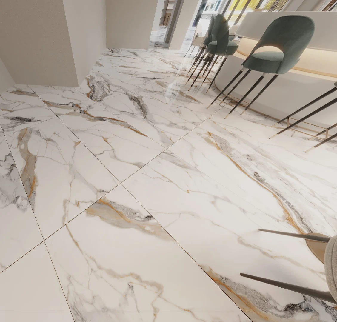 Full Body Glossy Ceramic Interior Tile For Apartment Glazed Polished Porcelain Marble Floor Wall Tiles
