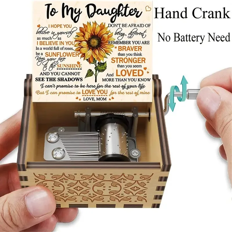 Wholesale Promotion Wooden Hand Crank Music Box Custom Mini Music Box Accept Logo Laser Engraved