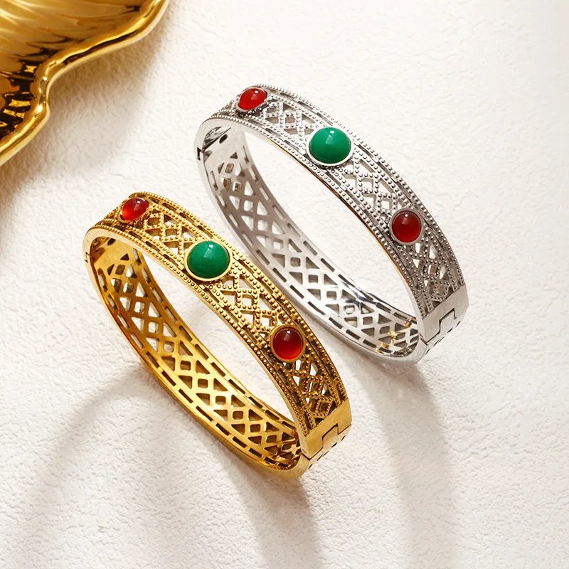 New Style Fashion Ruby Inlaid Set Titanium Steel Plating 18 K No Fading Decoration Bracelet Bangles