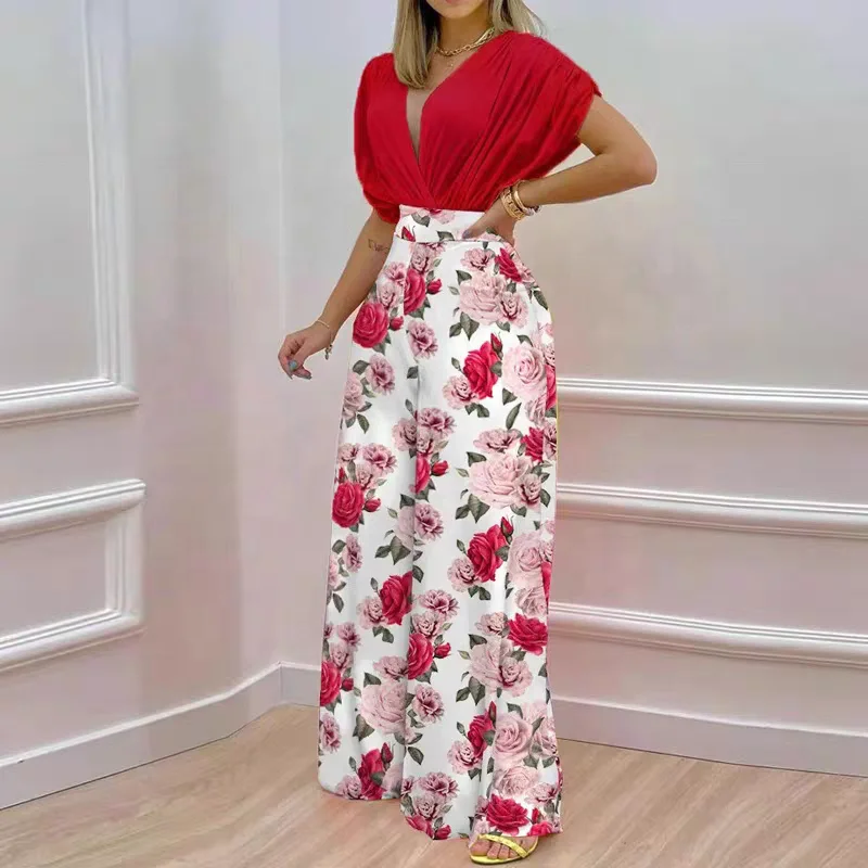 Fashionable Solid Color Sleeveless Obese Two 2Piece Set Jumpsuit For Wome Newest Design Summer Casual Printing Plus Size Ladies