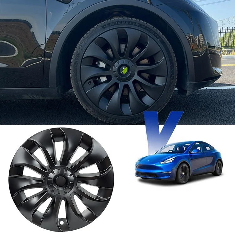 Creease 4 Pcs 20 Inch Matte Black Turbine Full Wheel Cover Hubcap For Model Y 2022 Auto Exterior Accessories