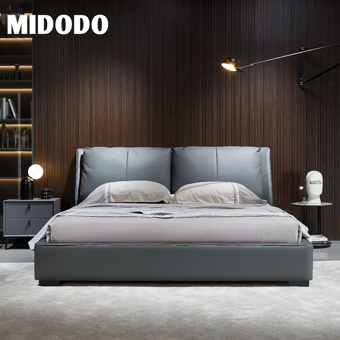 Luxury Bed Modern Design Bedroom Furniture Upholstery Soft King Size Solid Wood Frame Leather Double Beds