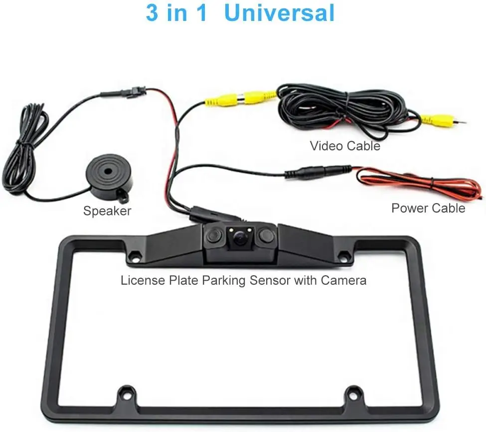 Car License Plate Frame Backup Camera Parking Sensor 170 degree View Angle IP67 Waterproof Vehicle Reversing Assist Security