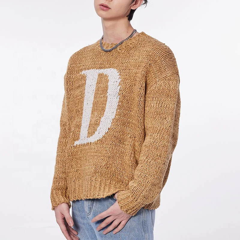 Winter Oversized Knit Sweater Pullover Crew Neck Drop Shoulder Jacquard Knitted Pullover Womens Sweaters