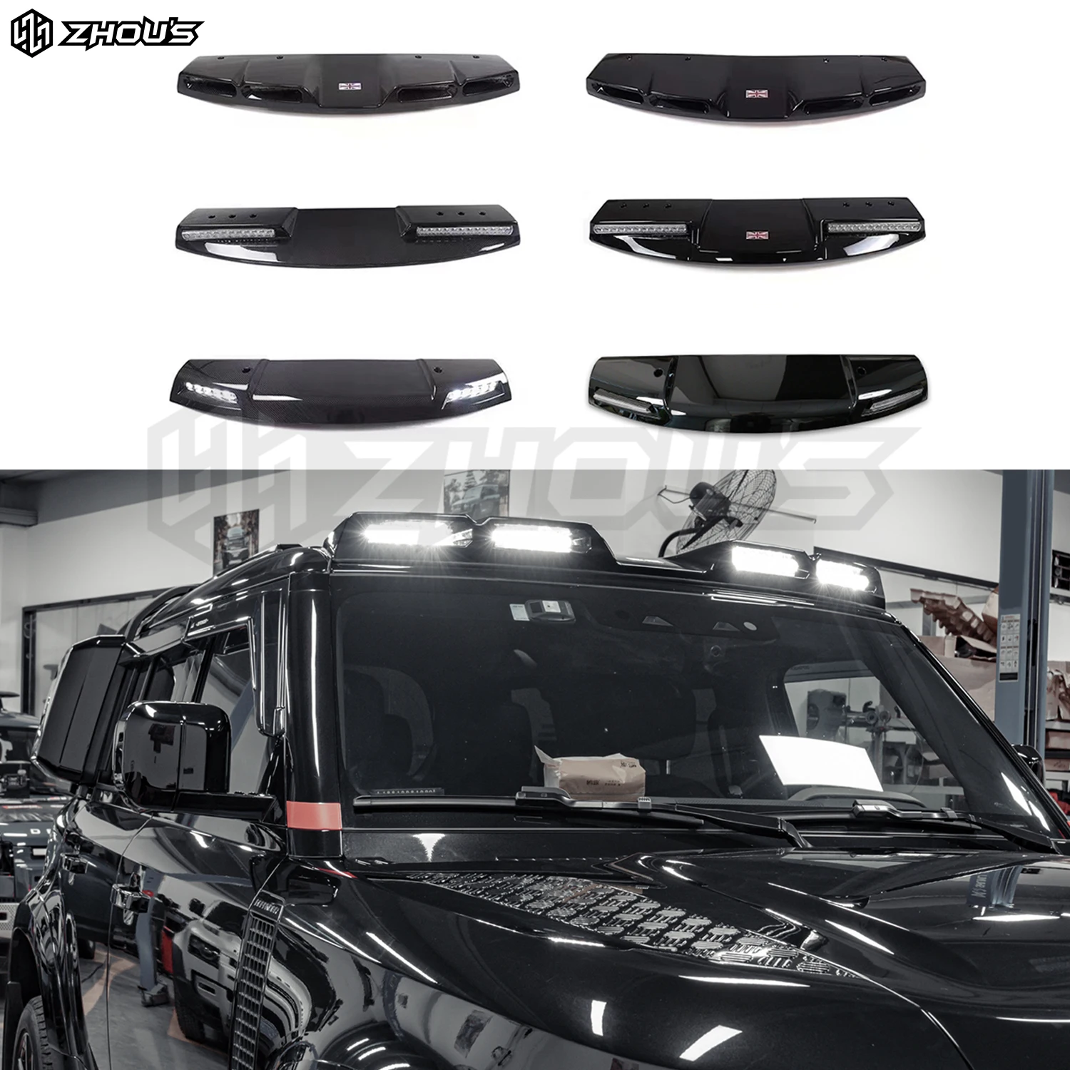 Car Body Parts Front Roof Spoiler 4X4 Led Top Roof Spoiler Light For Land Rover Defender 110 Led Roof Light