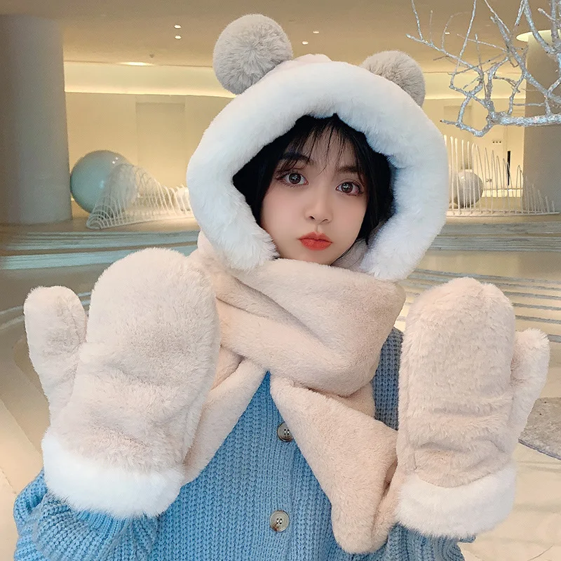 Three-Piece Set of Kids Beanie Hat and Scarf Warm and Thickened Winter Accessories for Parent-Child Matching