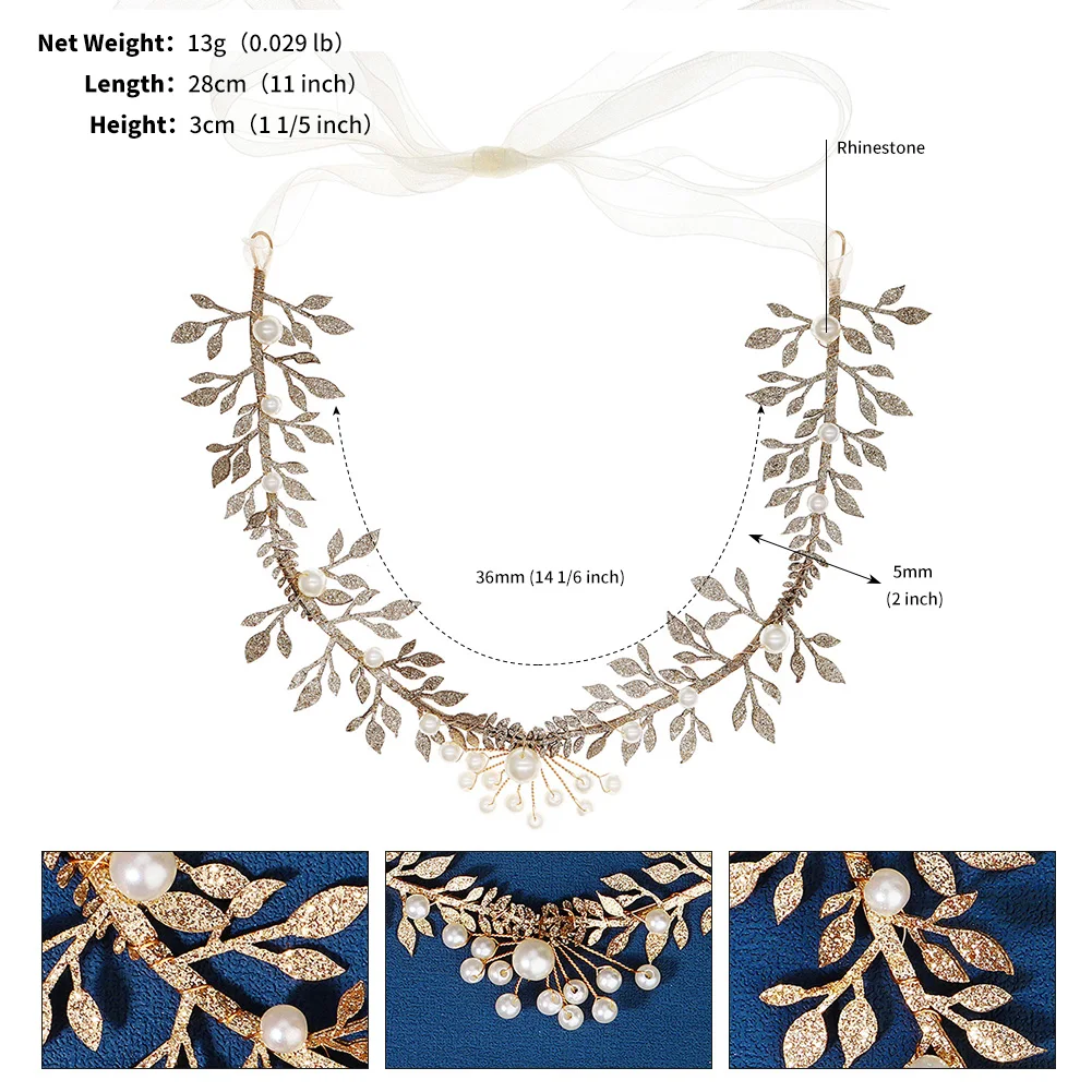Handmade Gold Leaves Bridal Hair Vine Accessories Bling Prom Wedding Bridesmaid Pearl Headpiece For Women