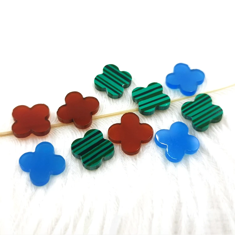 Redleaf Excellent Quality 13x13x2mm Natural Blue Agate Gemstone Four Leaf Clover Loose Stone For Making Jewelry