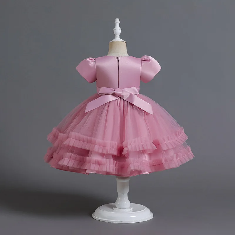 LZH 2022 Kids Tutu Princess Party Wedding Gown Infant Baby Children Elegant Birthday Baptism Dress For Girls