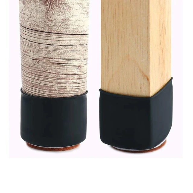 Black and Brown Wooden floor Anti-scratch chair leg protect cover felt silicone table chair leg caps
