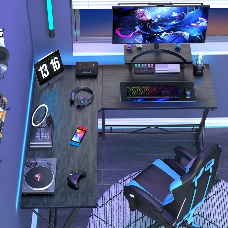 Home Office Study Gaming Schreibtisch Escritorio Computer Laptop Working L-Shaped Corner Desk Gaming Table with Monitor Stand