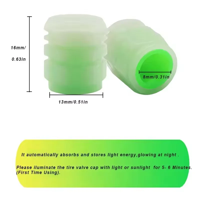 Custom high quality Fluorescent Car Tire Air Dust Cover Luminous Glow in The Dark Valve Stem Cap s