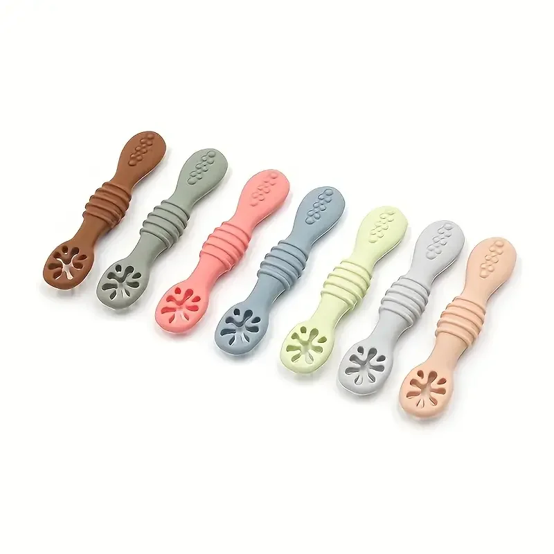 Food Grade Baby First Stage Feeding Utensils Toddler Training Soft Tipped Pre Spoon Set Silicone Baby Spoons Set
