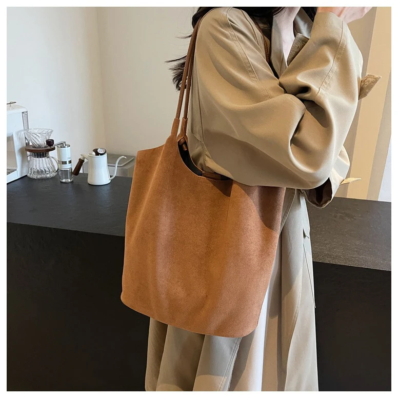 Autumn Winter Luxury Ladies Suede Bag Bucket Custom Leather Handbag Suede Shoulder Bag For Handbag Women Customised Tote Bag