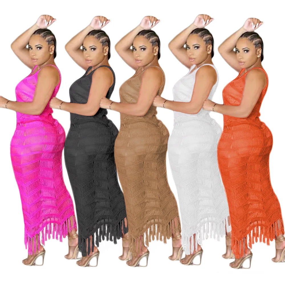 JL819 Fashion Women Summer Casual Dresses Knitting Beach Dress Women Elegant Long Summer Dress