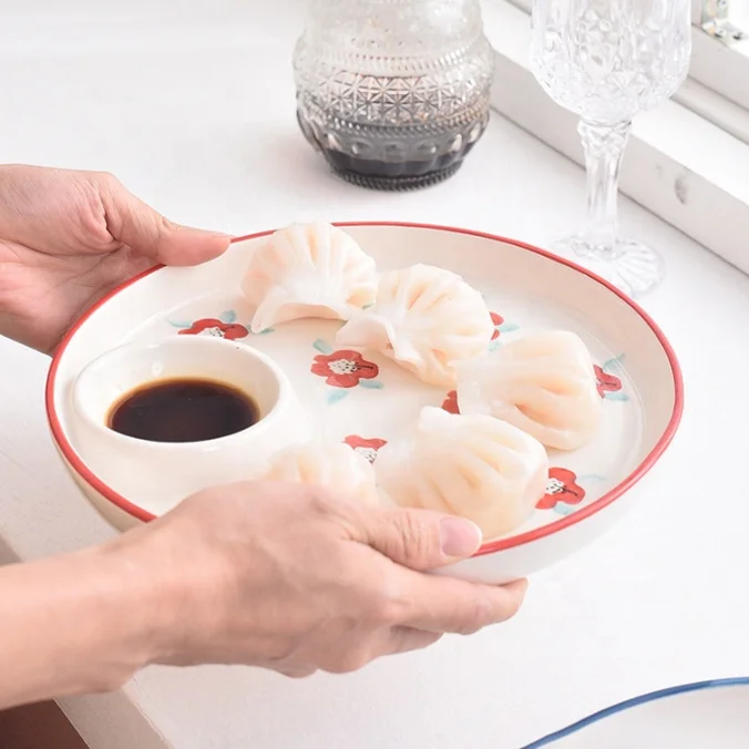 8.8 Inch Porcelain Dishes Ceramic Plate Ceramic Ring Dishes