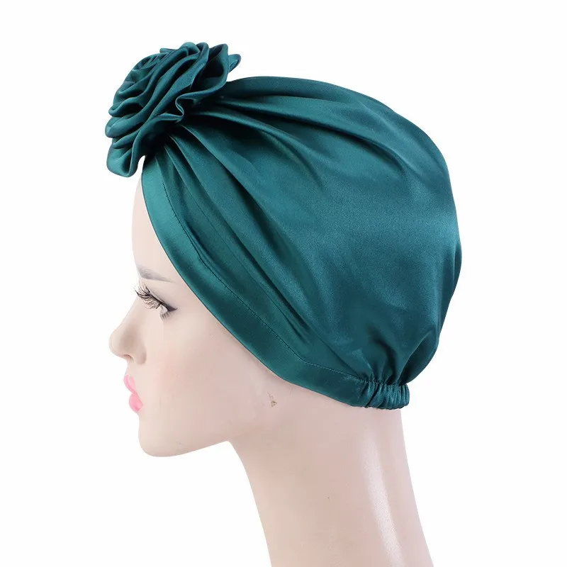 Women Emulation silk plate flower turban Muslim Decoration hat Lady beauty cosmetics in Hair cover hat