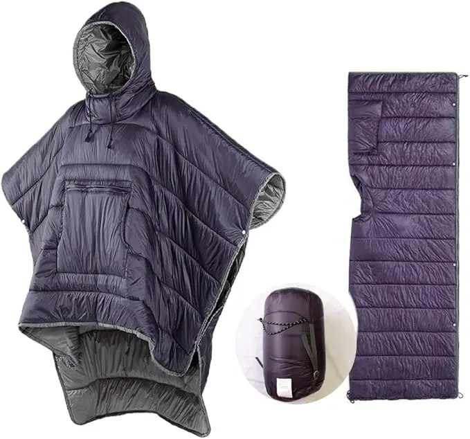 Polar Everest Winter reusable Poncho Coat Outdoor Camping Warmth  Water-resisitant Sleeping Bag Cloak Cape with Hat for Adult
