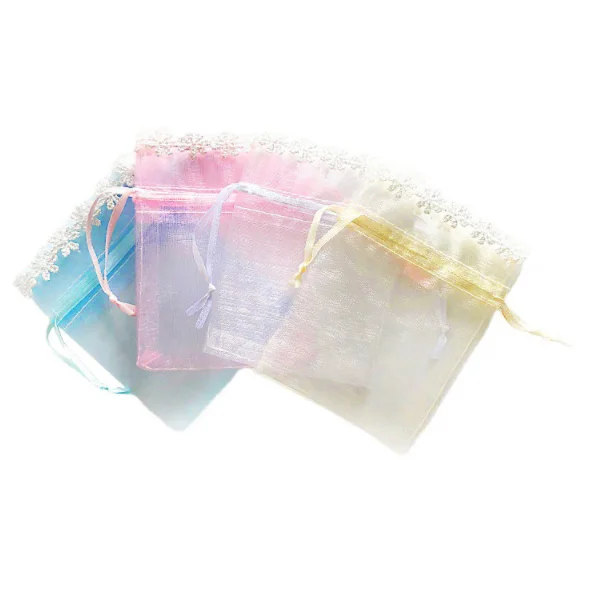 Lace wedding candy jewelry cosmetics gift organza drawstring bag