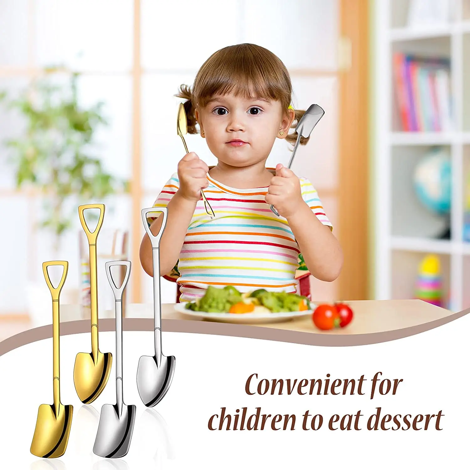 Shovel Shape Spoon Stainless Steel Spoon Stirring Watermelon Spoon (Golden)