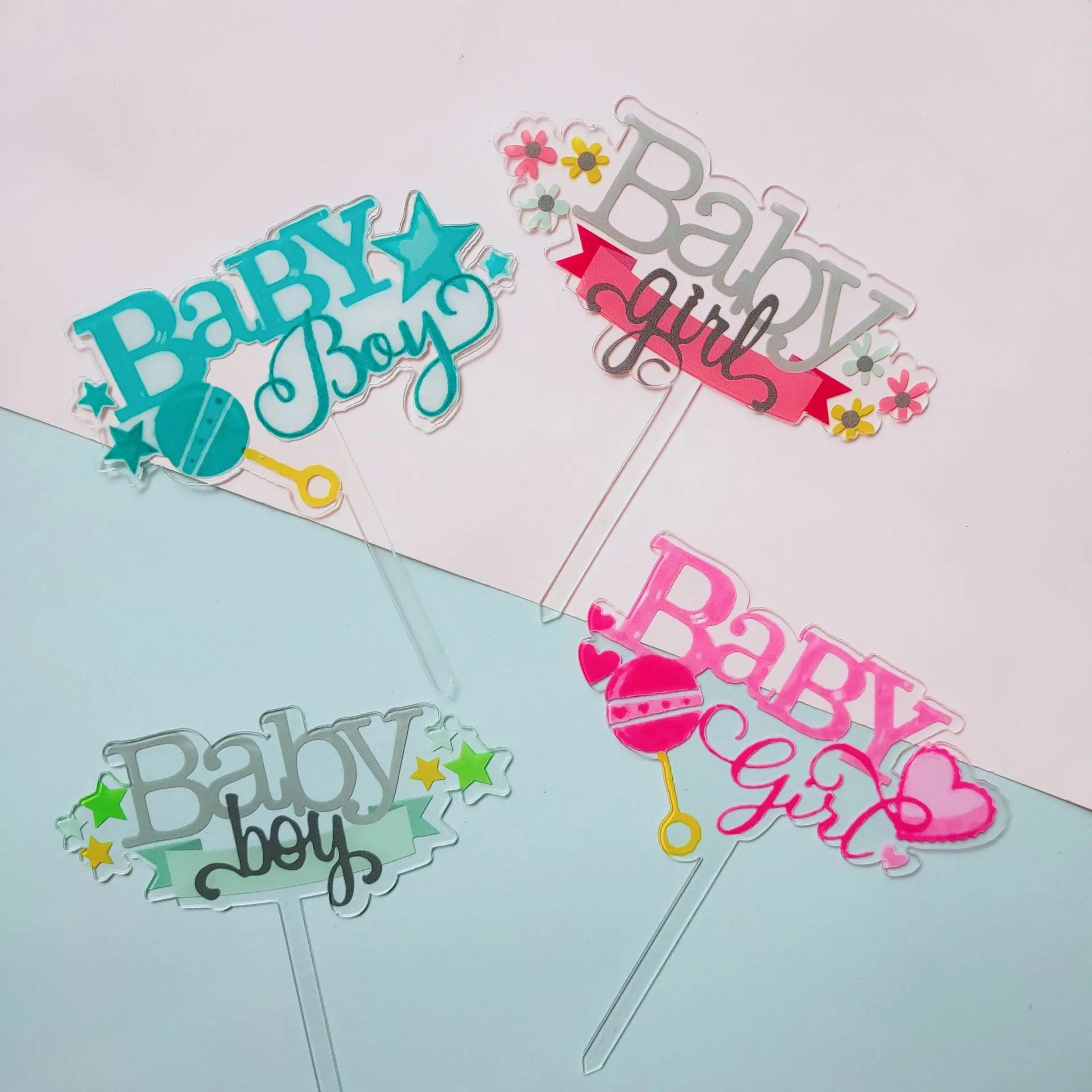 Custom Baby Shower Decoration Baby Girl Baby Boy Acrylic Cake Topper For Gender Reveal Birthday Cake Decoration
