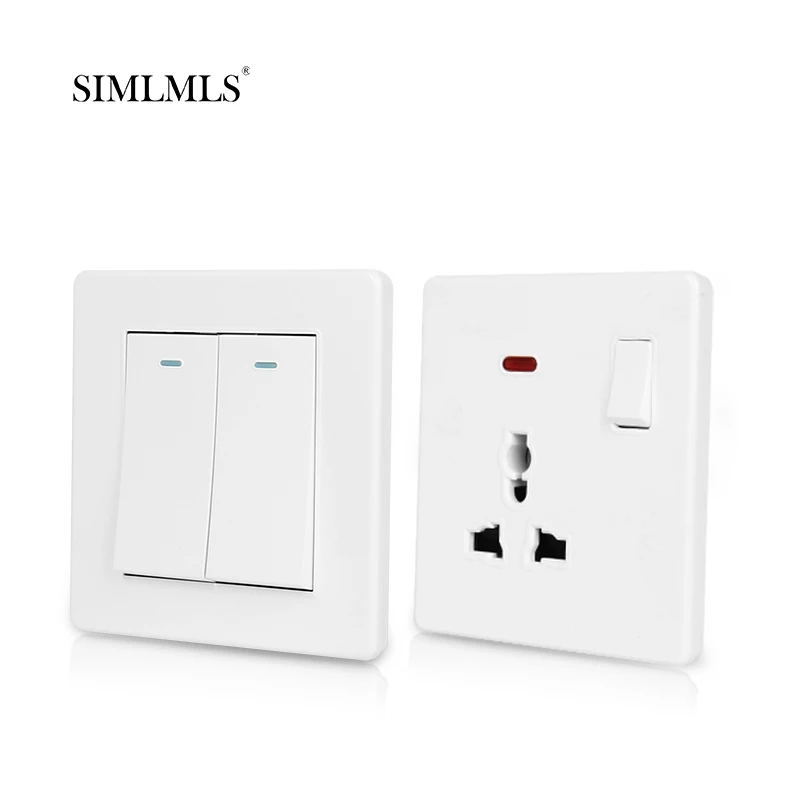 US Standard 2 Gang 1 Way 220v Wall Light Switch and Socket Wall Touch Switches