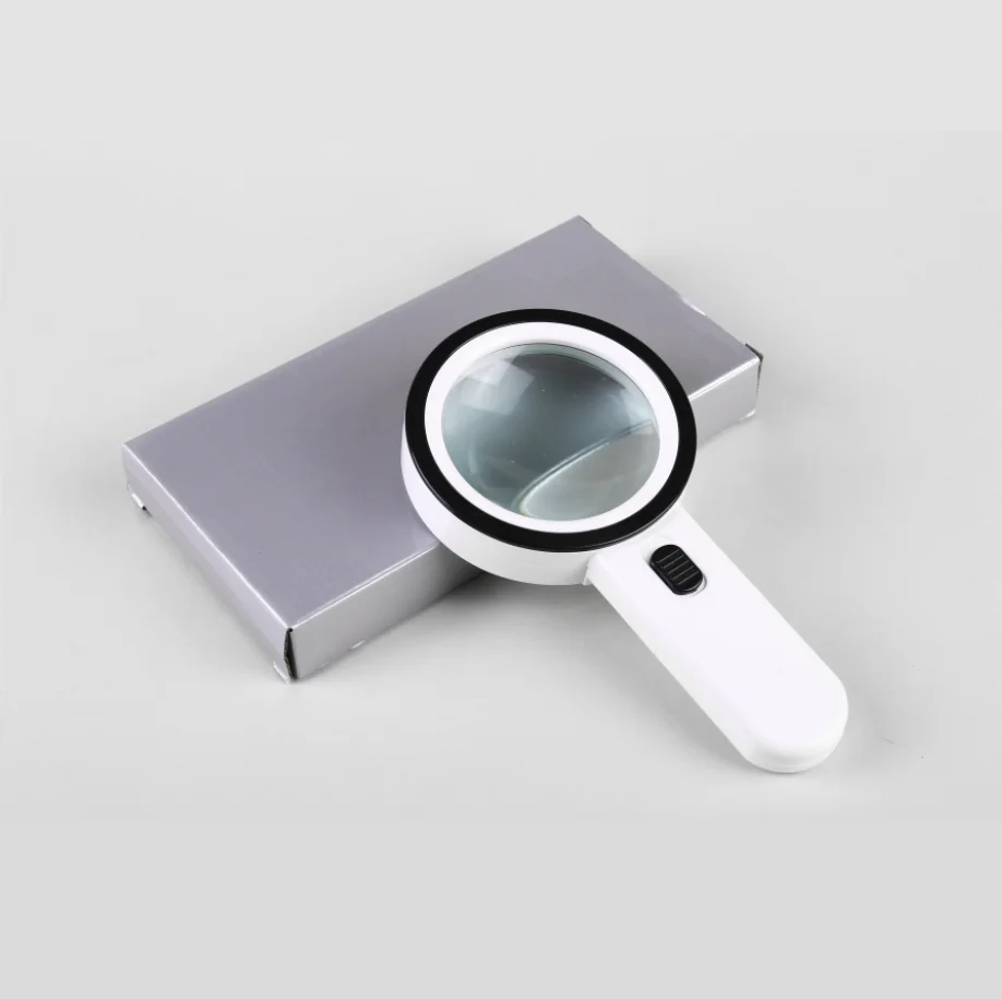 Handheld Magnifying glass 30X Double Layer Optical Glass Lens with 12LED lights Antique Reading HD illuminated Magnifier 2288-85
