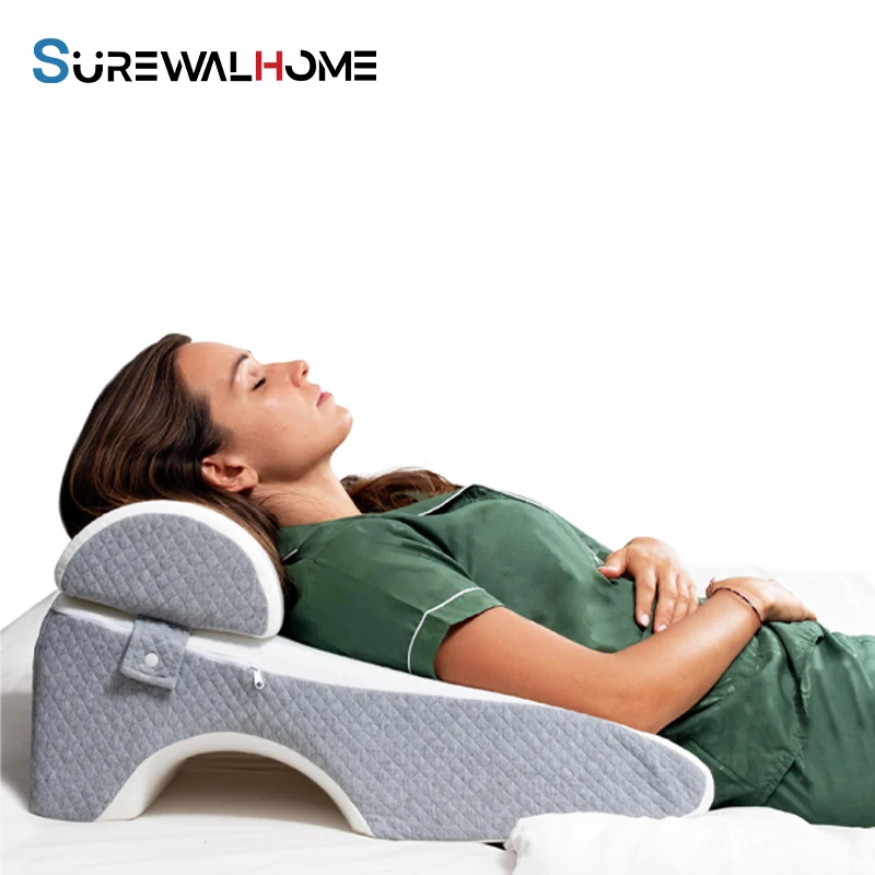 SUREWALHOME  Elevated Bed Wedge Pillow for Sleeping Wedge Pillows for After Surgery Wedge Memory Foam Pillow Cushion with Hole