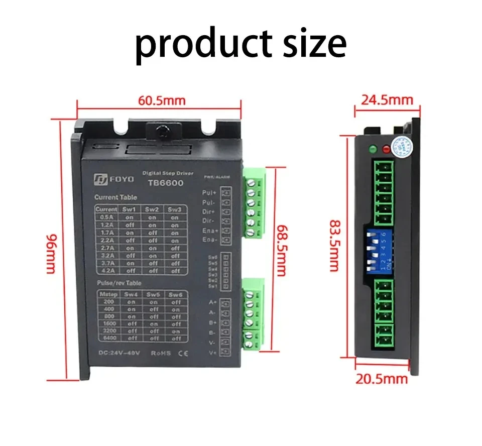 42mm 57mm NEMA 17 NEMA23 stepper motor driver TB6600 two-phase four wire 4.0A 32subdivision 9v 12v 24v 42v