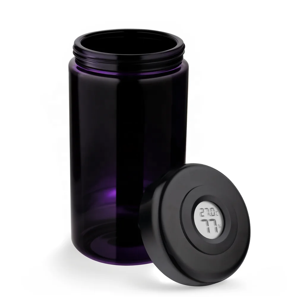 Special airtight odor-proof container violet UV glass herb jar with hygrometer lid 500 ML