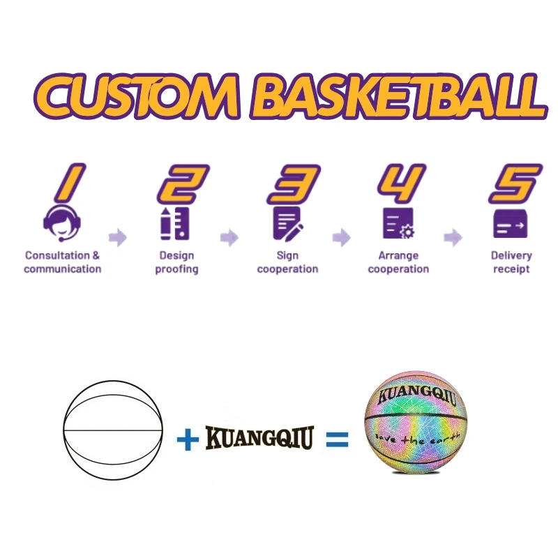 Голографический светящийся на заказ отражающий Блестящий Флуоресцентный индивидуальный баскетбольный мяч