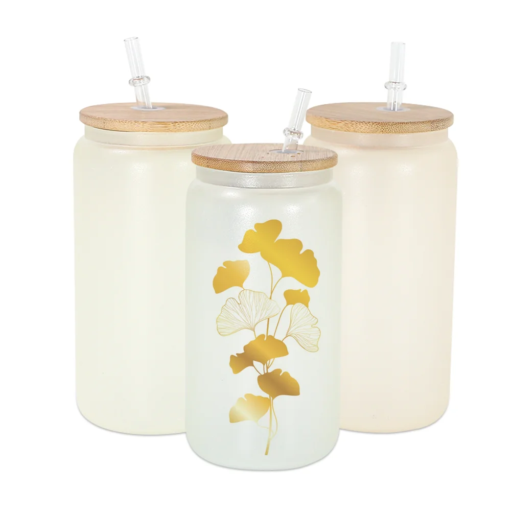 AGH New Arrival 16oz Frosted UV Color Changing Glow in the Dark Sublimation Glass Beer Can with Bamboo Lid