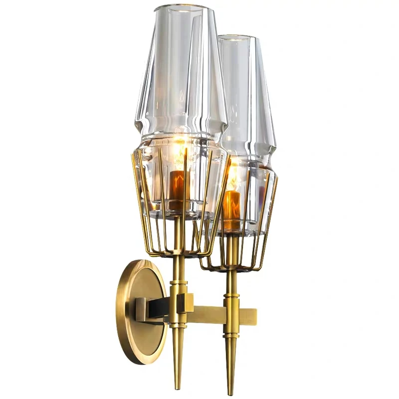 
Wholesales modern hotel nordic glass lampshade antique candle wall mounted glass bed side lamps brass wall light 