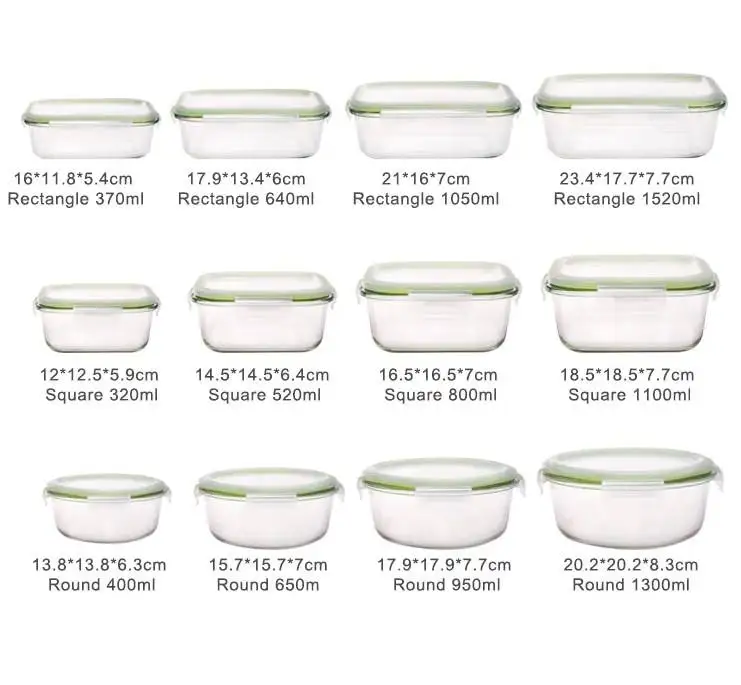 Eco Friendly airtight Glass Meal Prep BPA Free glass food storage container set with lid