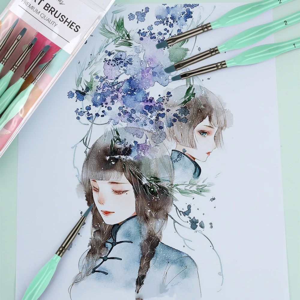 Synthetic Nylon Triangle Wooden Handle Detail small micro detail art brush miniature painting kit thin custom paint brushes