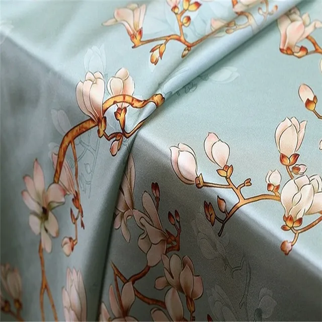  Цветочный дизайн магнолии Шелковый спандекс с цифровой печатью 19 момме 108 см шелк стрейч атласная ткань для чонсам