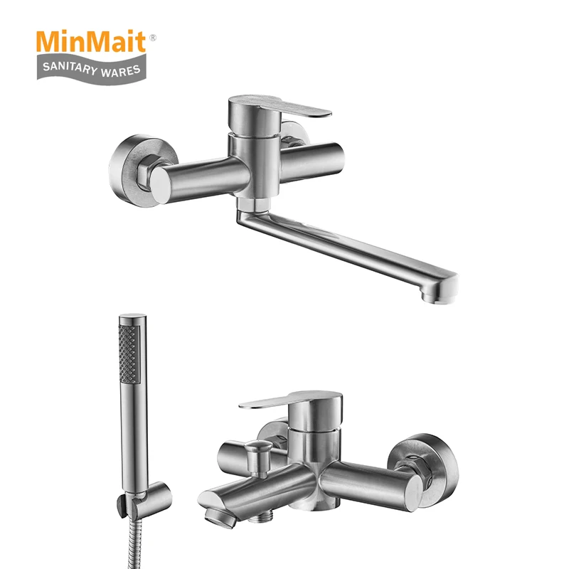 Custom Wall Mounted Grifo De Bano SUS 304 Stainless Steel Bath Shower Mixer Tap Bathroom Valve Faucet